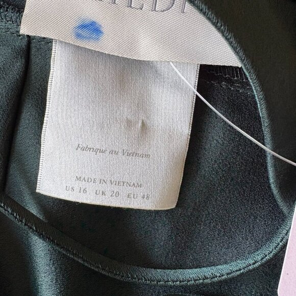 BHLDN Forest Green Satin Maxi Slip Dress 16 High Slit Formal Bridesmaid - Picture 7 of 12